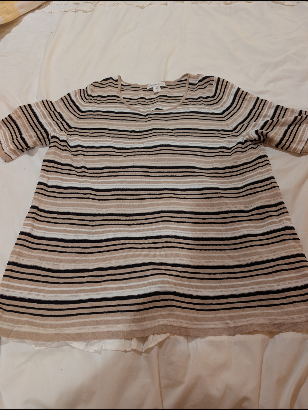 Coldwater Creek Beige White Tan & Black Striped Short Sleeve Tee